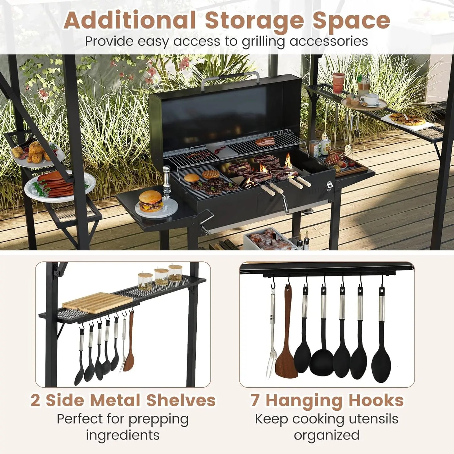 Grill Gazebo With Dual Awnings And Adjustable Shadow Features