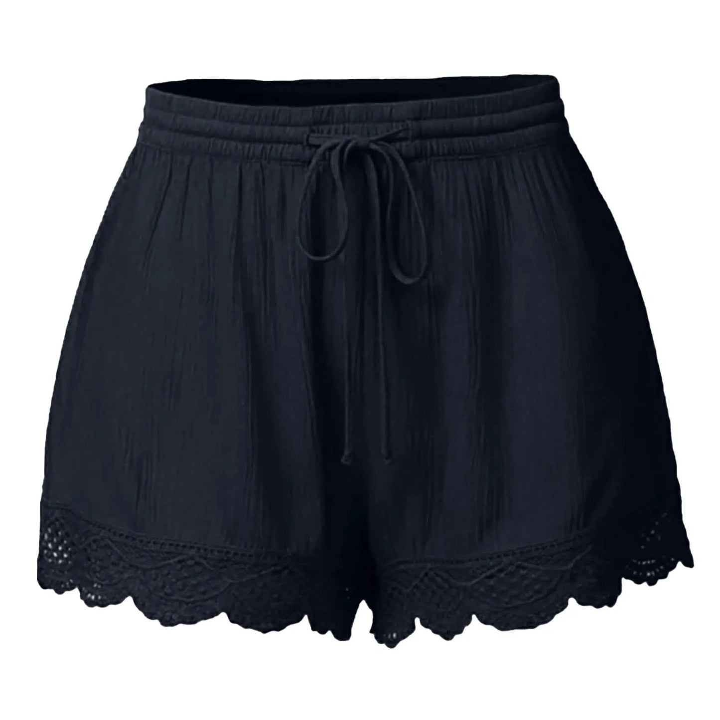 Ruffle Hem Casual Shorts for Women with Drawstring Closure