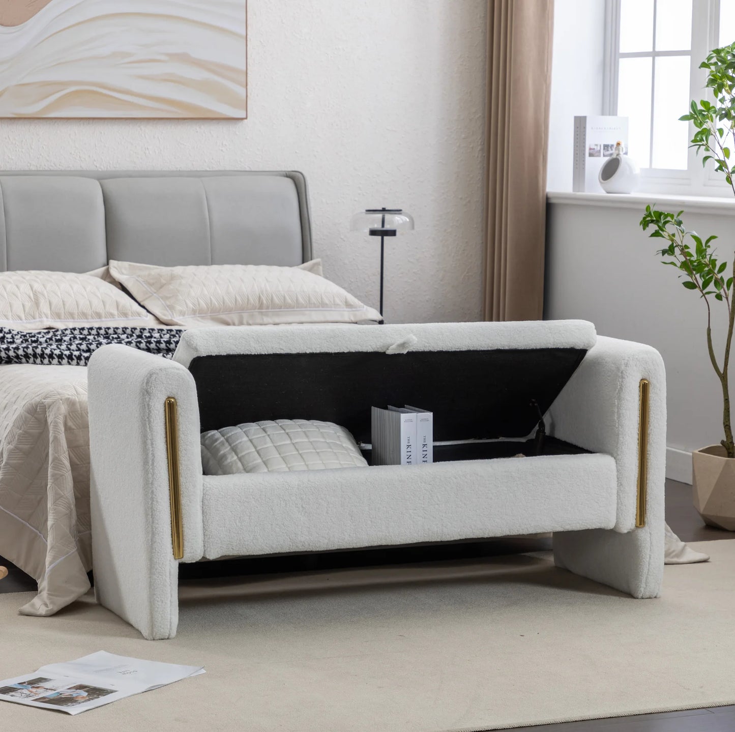 Modern Velvet Storage Ottoman Bench for Stylish Living Spaces
