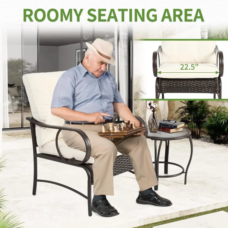 Hign-concerned Patio Bistro 3-Piece Rattan Conversation Set