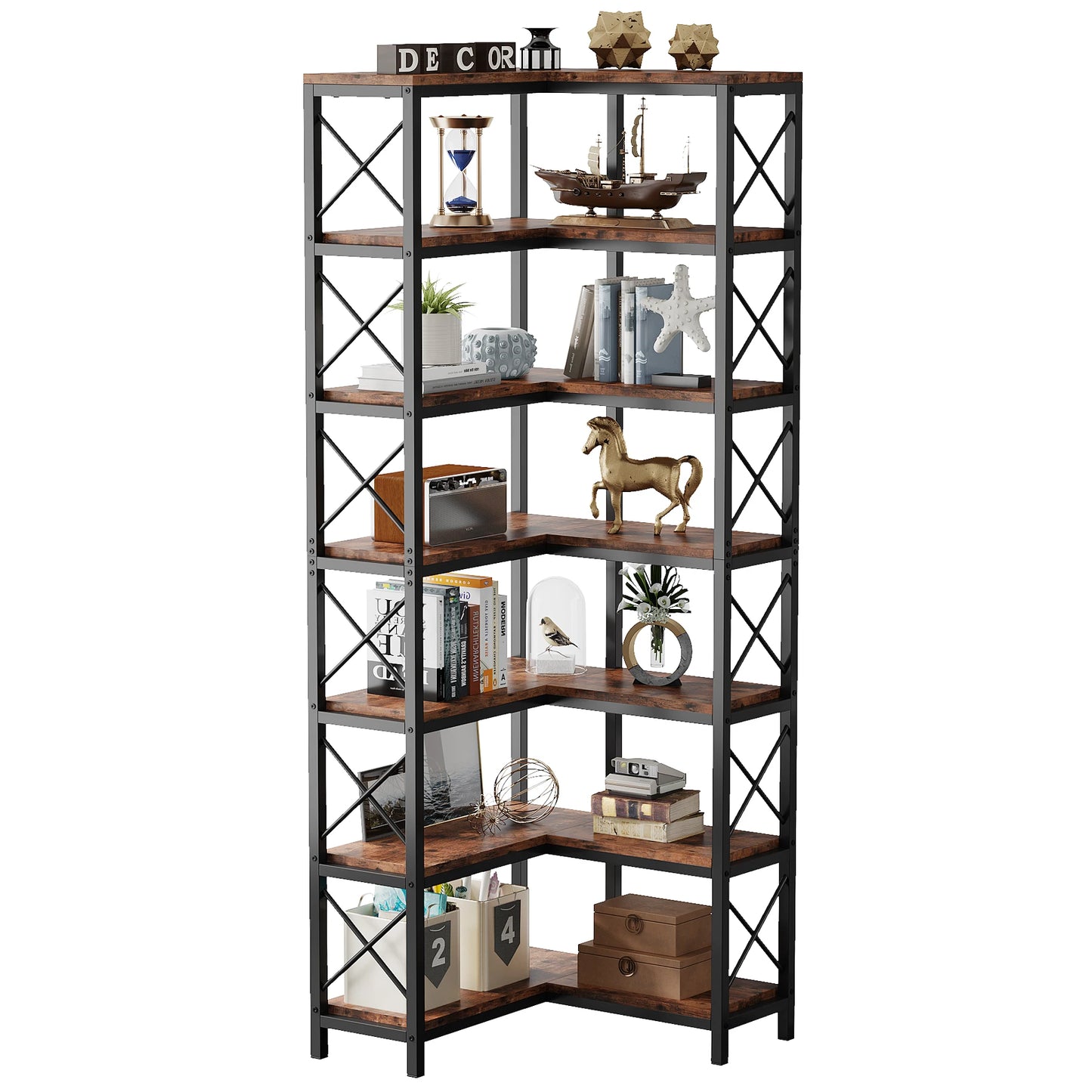 Tribesigns 7 Tier Corner Bookshelf Modern Wood Display Rack