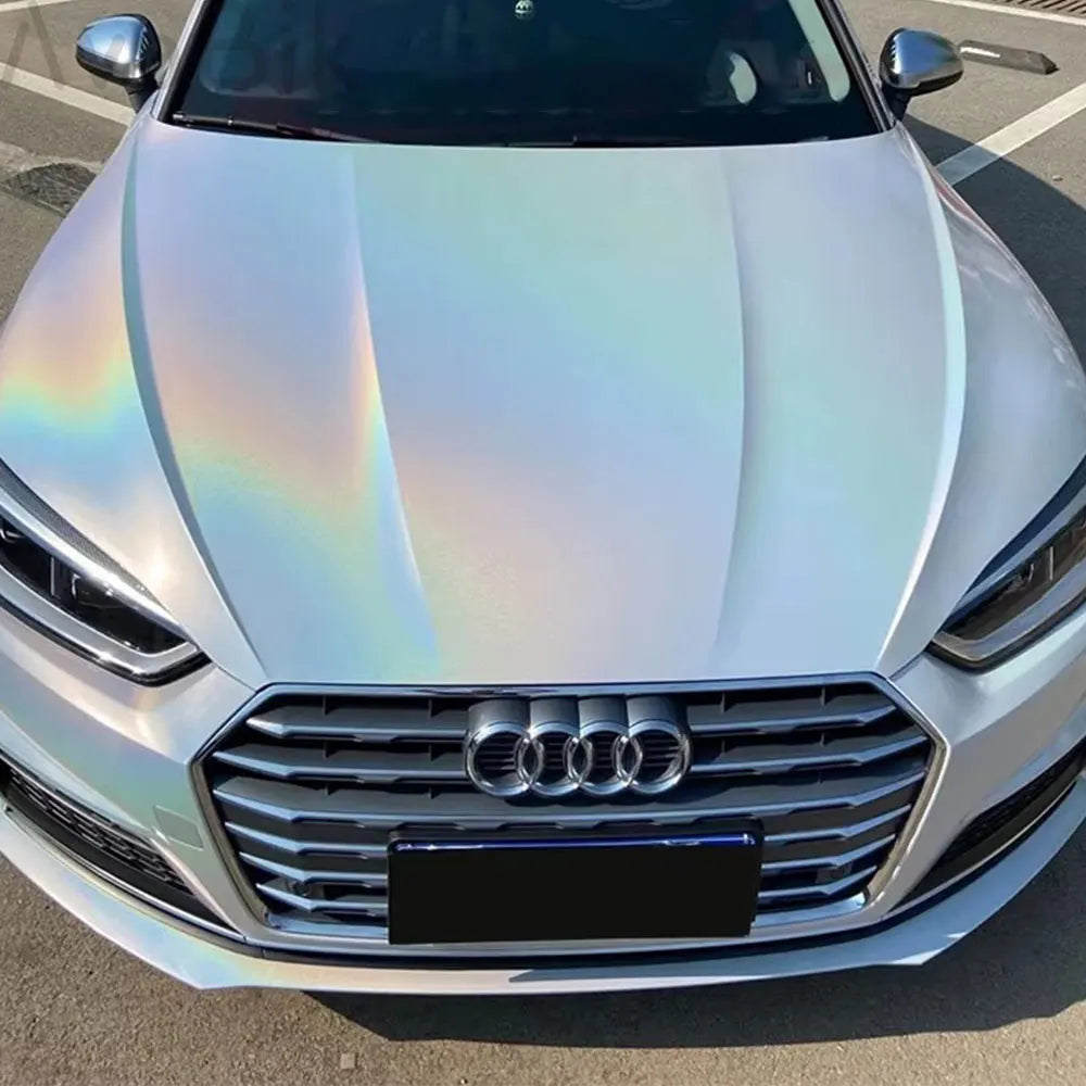High Glossy Psychedelic Diamond Rainbow Chrome Vinyl Wrap Film PET Bubble Free Low Tack Glue Rainbow Laser White Car Stickers