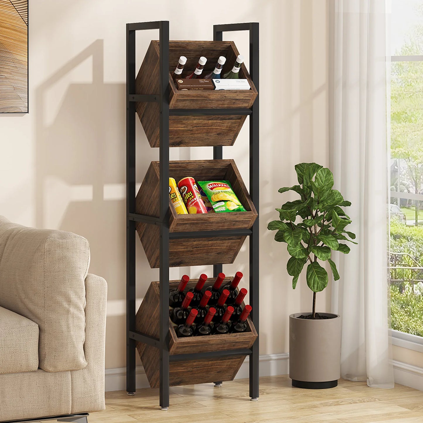 Tribesigns Freestanding Wood Wine Rack 3 Tier Display Shelf