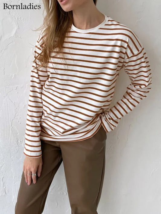 Bornladies Summer Long Sleeve Striped T Shirts for Women