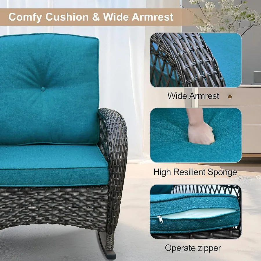 Outdoor Wicker Rocking Chairs Set Of 2 With Coffee Table