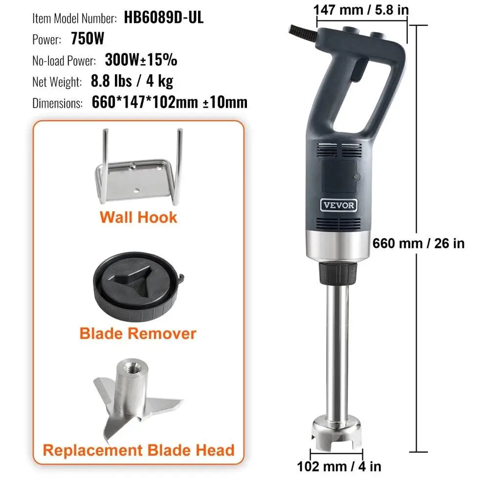 Durable Hand Blender with Stainless Steel Blade for Smoothies