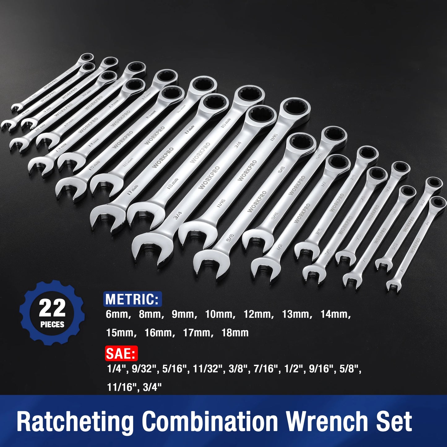 WORKPRO 23 Piece Ratcheting Wrench Set Durable Box Included