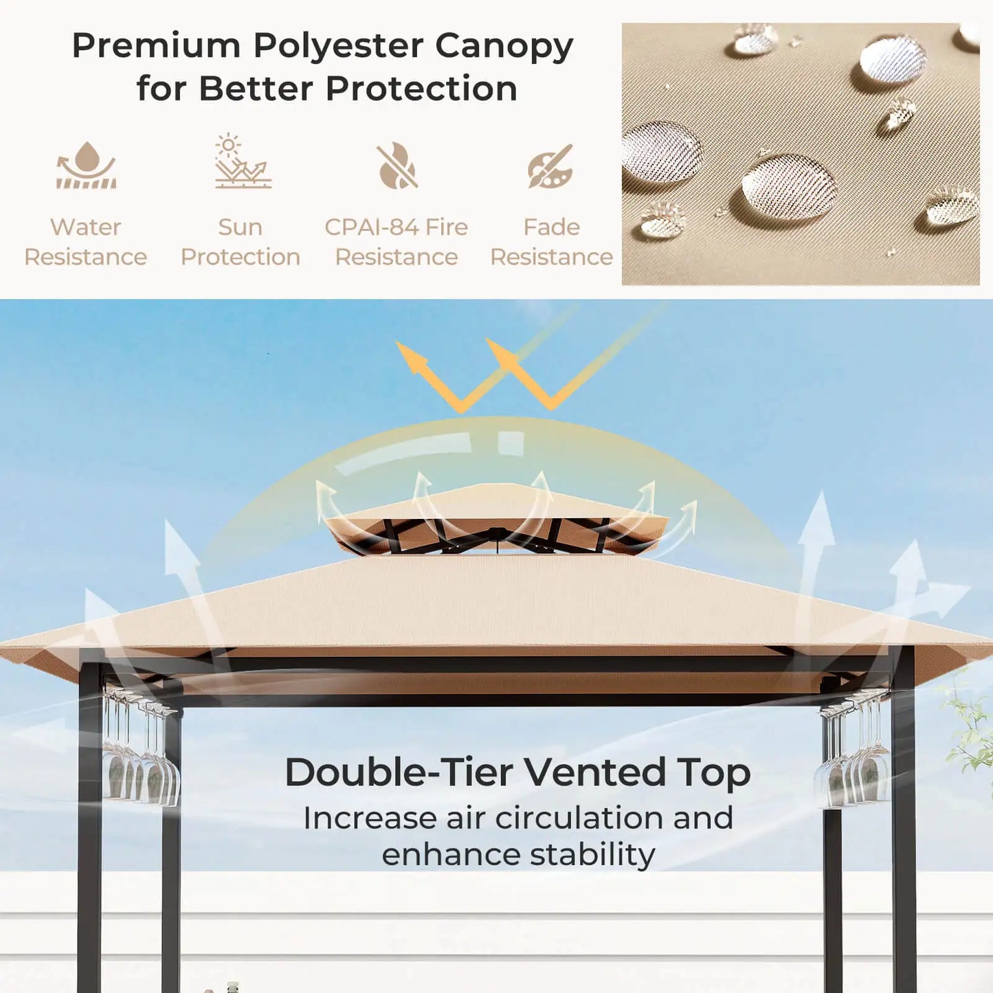 HOMASIS 3-Piece Patio Bar Set With Tempered Glass Table