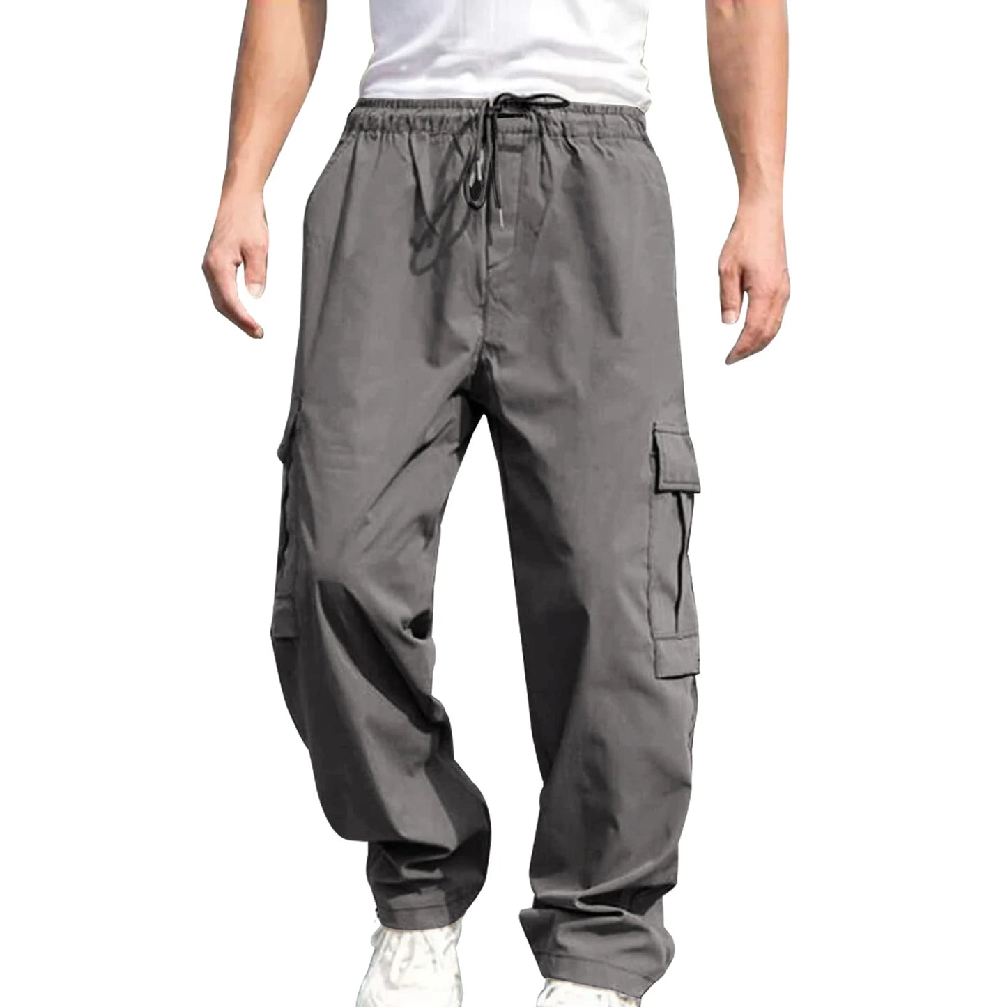 Hirigin Men's Loose Cargo Pants With Pockets Drawstring Waist