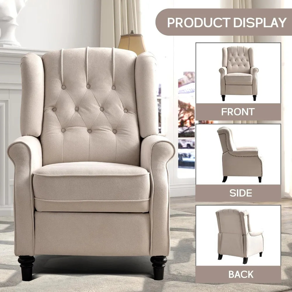 Push Back Recliner Chair Fabric Wingback Armchair Rivet