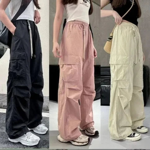 Trendy Girls Wide-Leg Cargo Pants for Summer Casual Wear