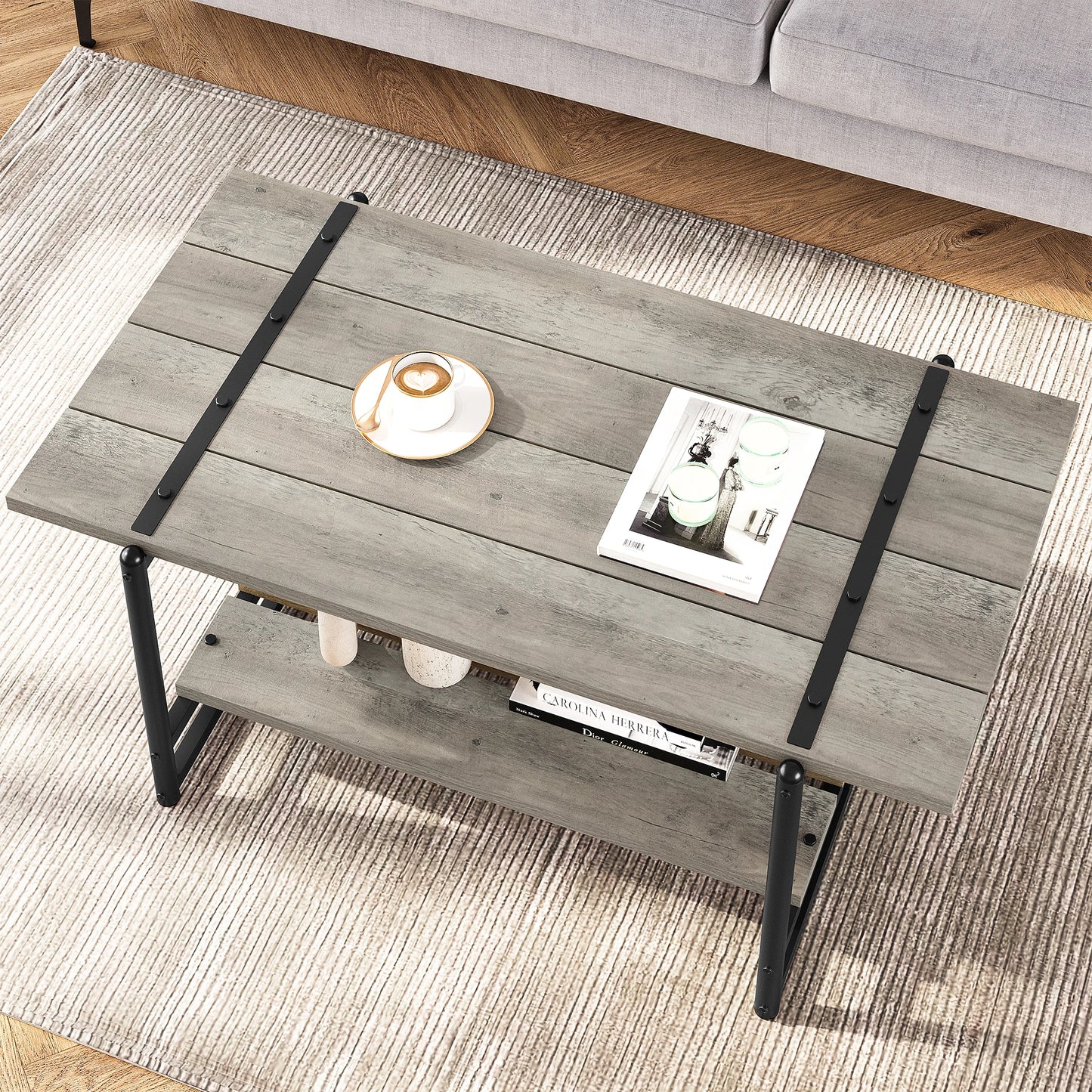 Rustic Wood Coffee Table with Storage for Living Room