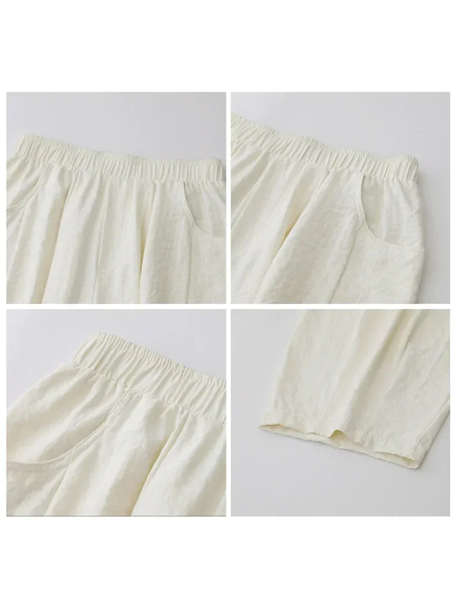 Chic Ven Pleated Wide Leg Women Pants With Elastic Waist