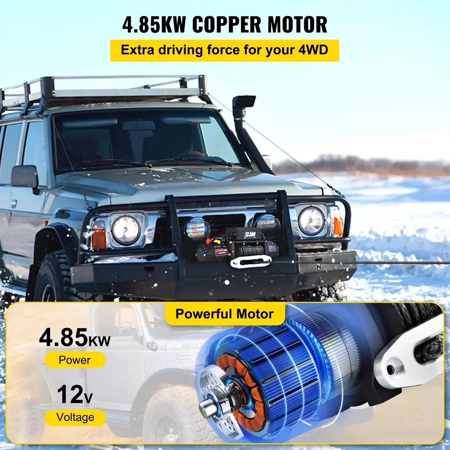 VEVOR 13500 Lbs 12V Electric Winch With Synthetic Tow Rope