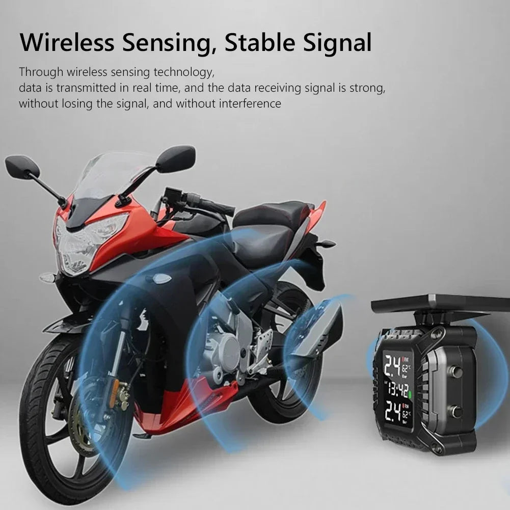 Solar Charging TPMS Motorcycle Tire Pressure Monitoring With Temp Alarm