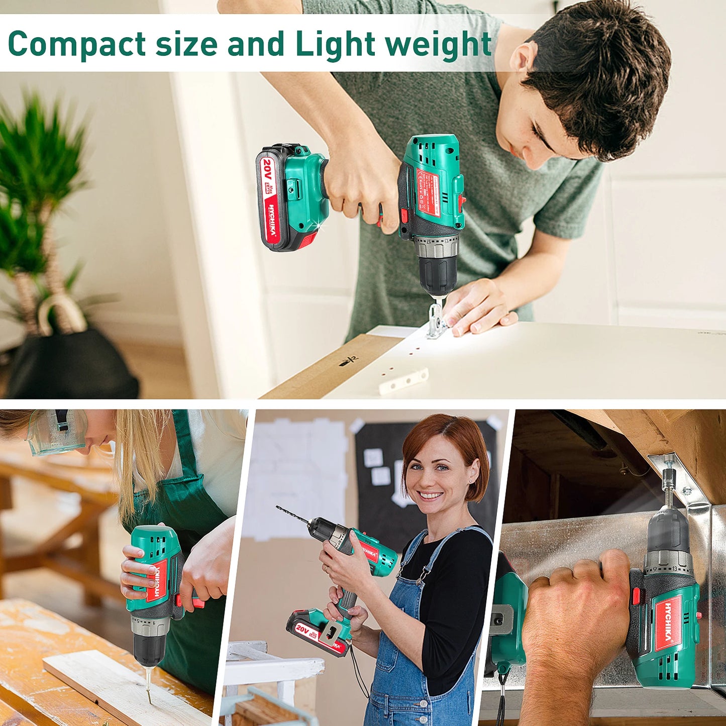 HYCHIKA Cordless Electric Screwdriver with LED Light and Charger