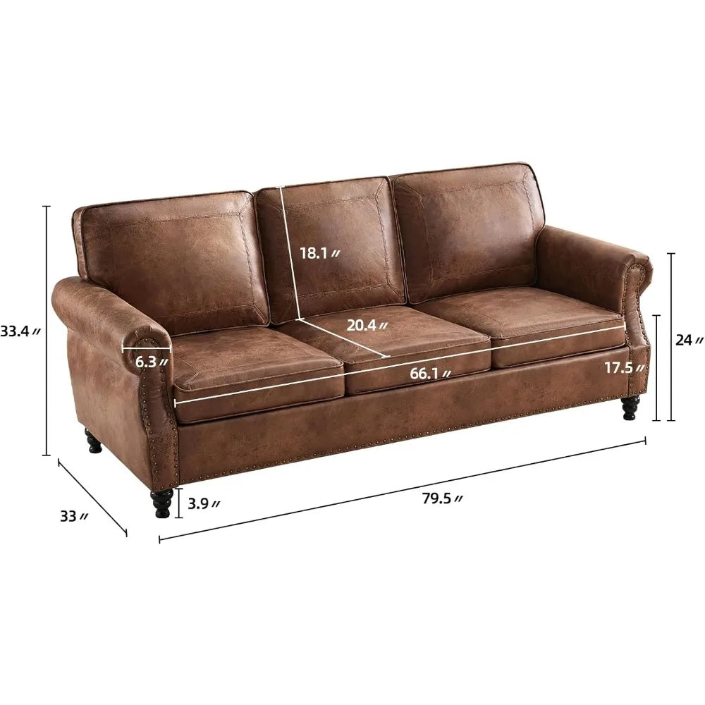 ZHUXIANG Faux Leather Sofa Mid Century Couch for Small Spaces