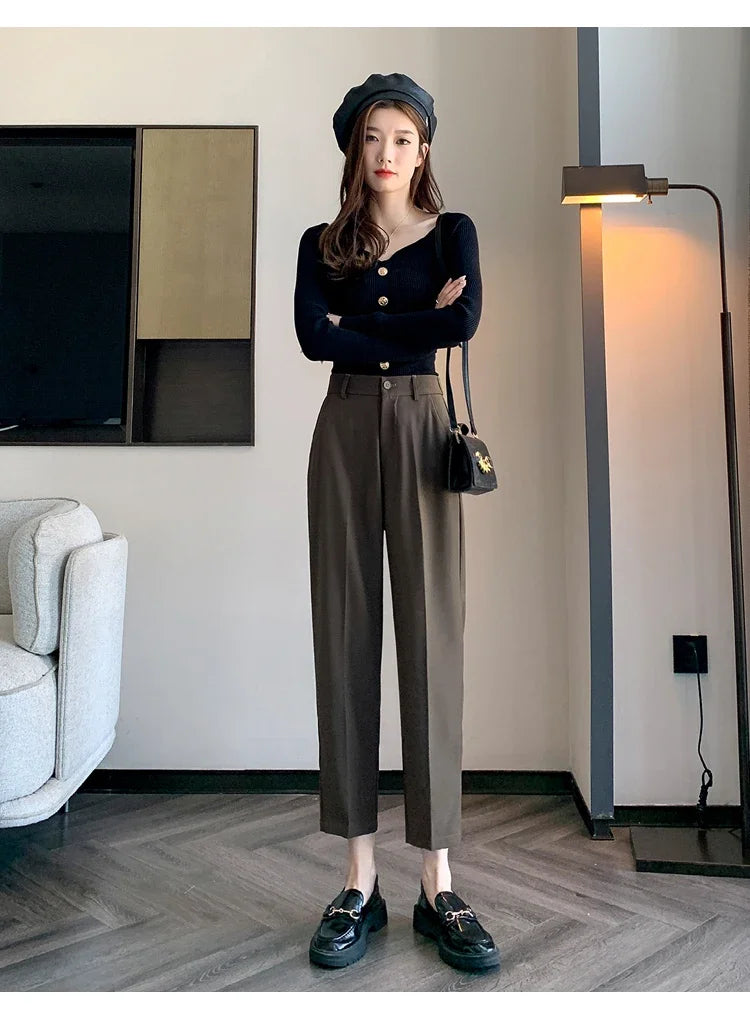 Women’s High-Waisted Casual Loose Ankle-Length Work Pants