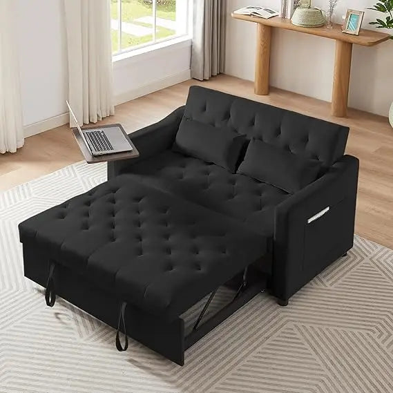 Modern 3-in-1 Convertible Sofa Bed with Swivel Side Table
