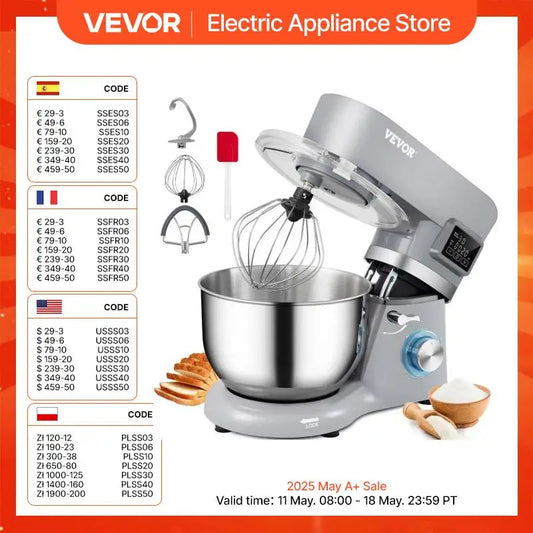 VEVOR 5.5 7L Electric Stand Mixer With 6 Speeds And LCD Screen