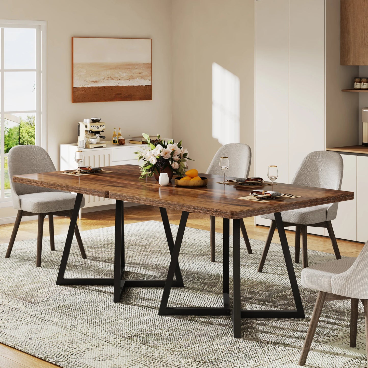 Tribesigns Square Dining Table For Four Industrial Wood