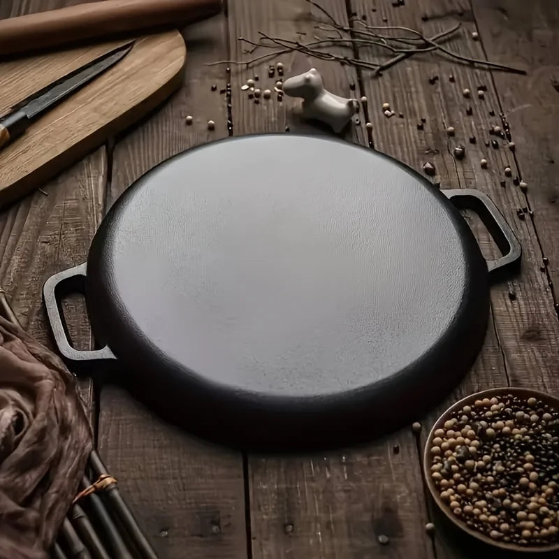 Cast Iron Non-Stick Griddle Pan for Pizza and BBQ Cooking