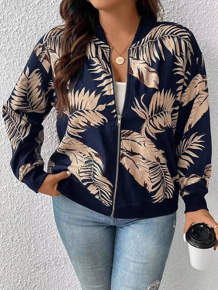 Plus Size Women's Printed Zip Jacket for Stylish Comfort