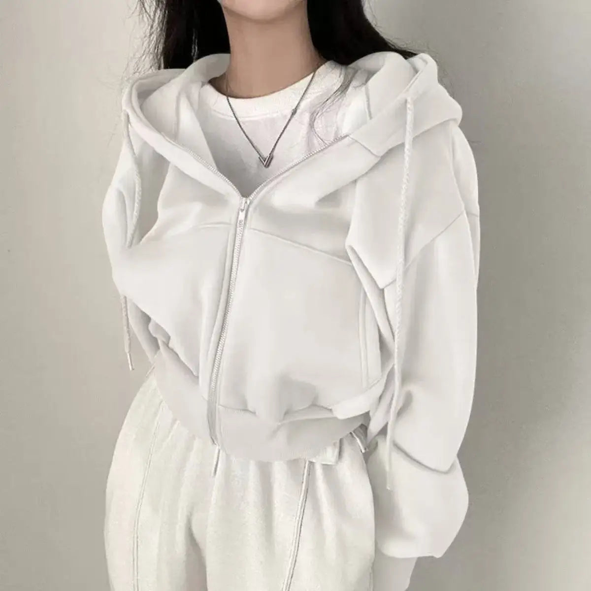 Linglsix Hooded Zip Up Hoodie Women Harajuku Streetwear
