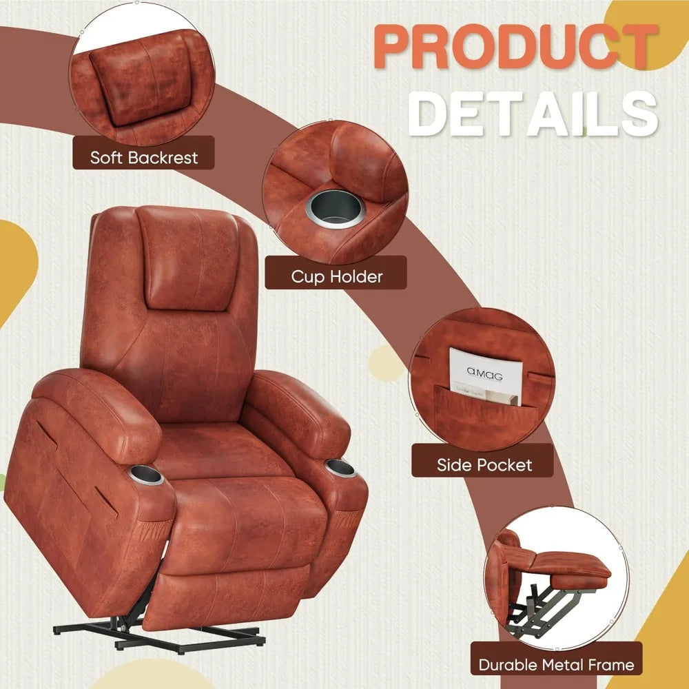 Power Lift Massage Corduroy Recliner With Cup Holders