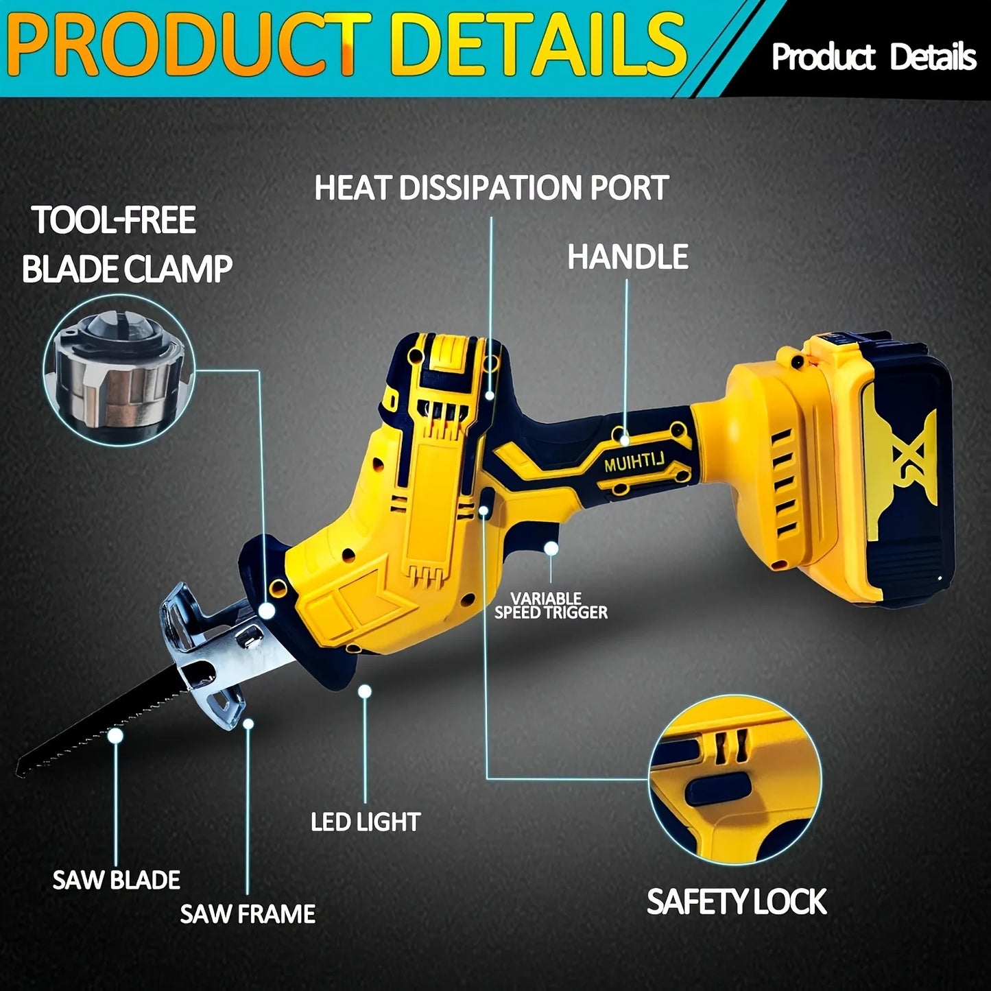 BYCZONE Cordless Reciprocating Saw Compatible With DeWalt 20V