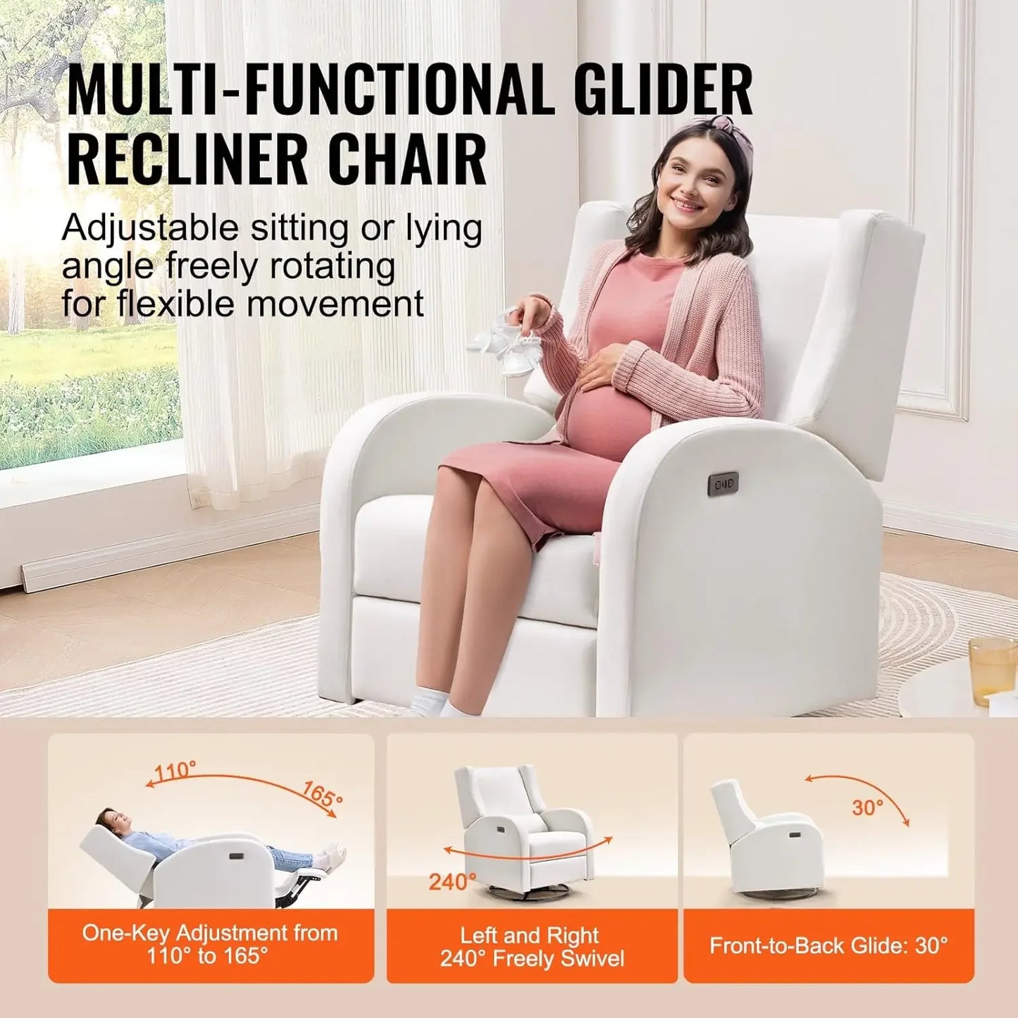 Power Recliner Swivel Glider Chair with USB Charging Port