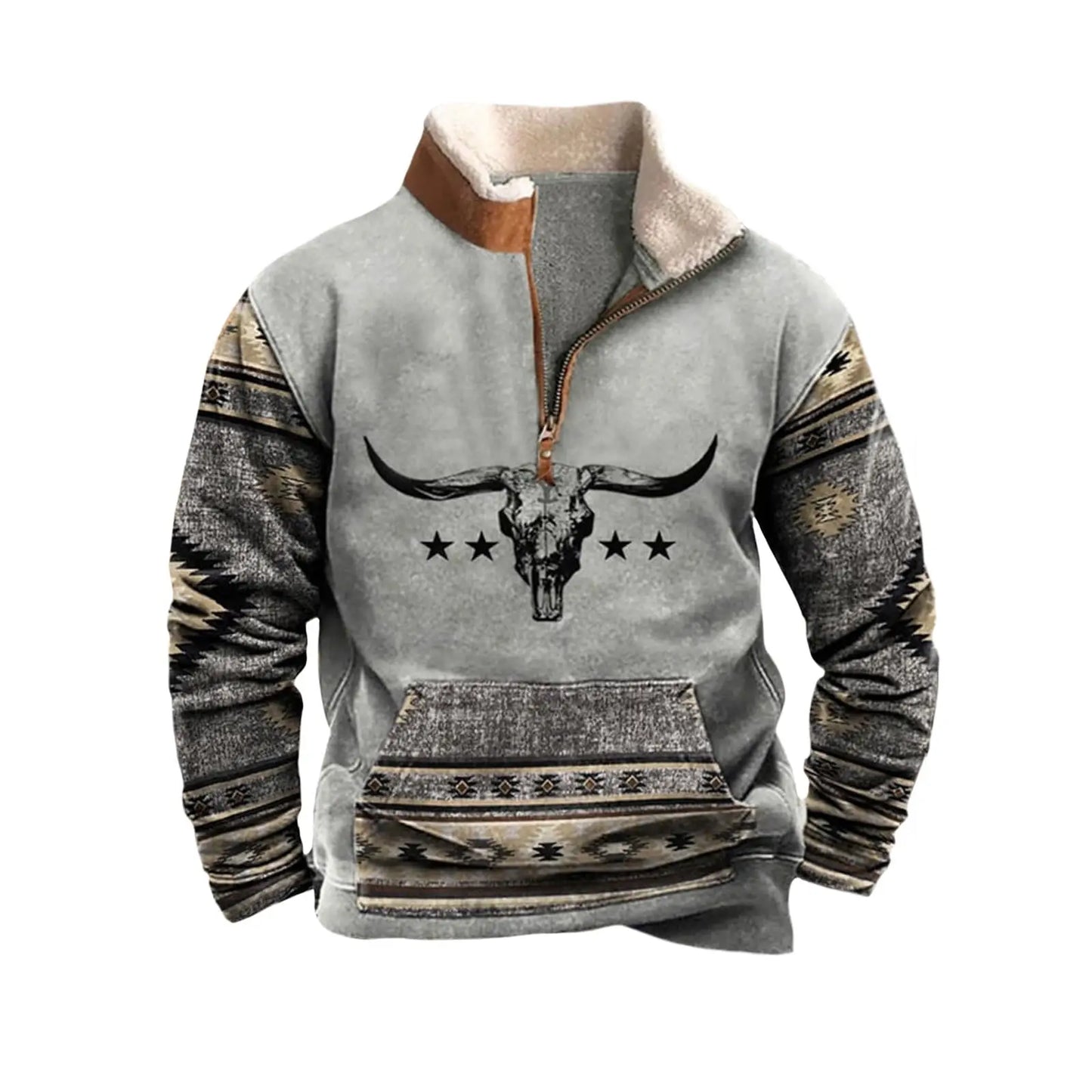 Mens Cowboy Sweatshirt Vintage Aztec Print Fleece Hoodie