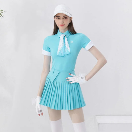 WH Light Snow Women Golf Sport TShirt Pleated Skirt