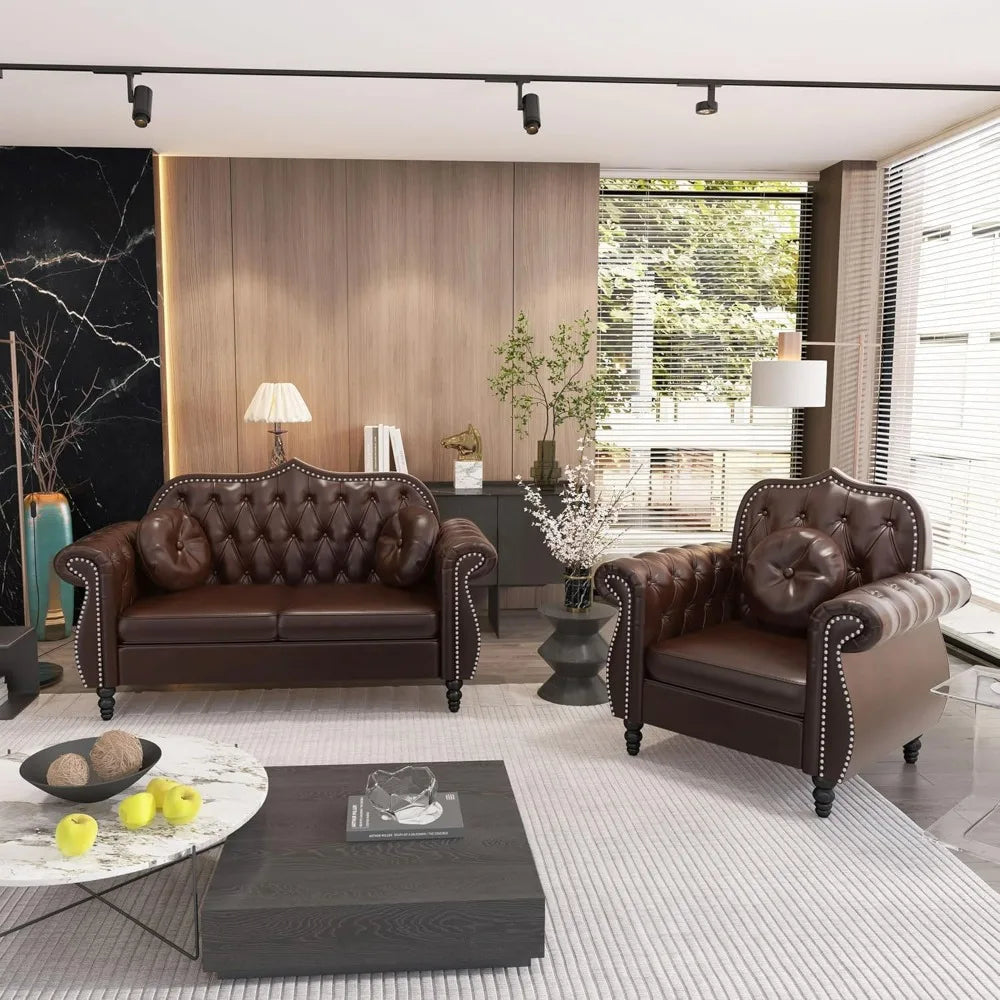 YQXH Chesterfield Inspired Midcentury Modern PU Upholstered Loveseat Premium Tufting