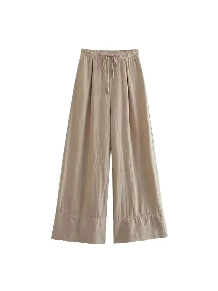 TRZA Women Vintage Wide Leg Linen Pants with Side Pockets