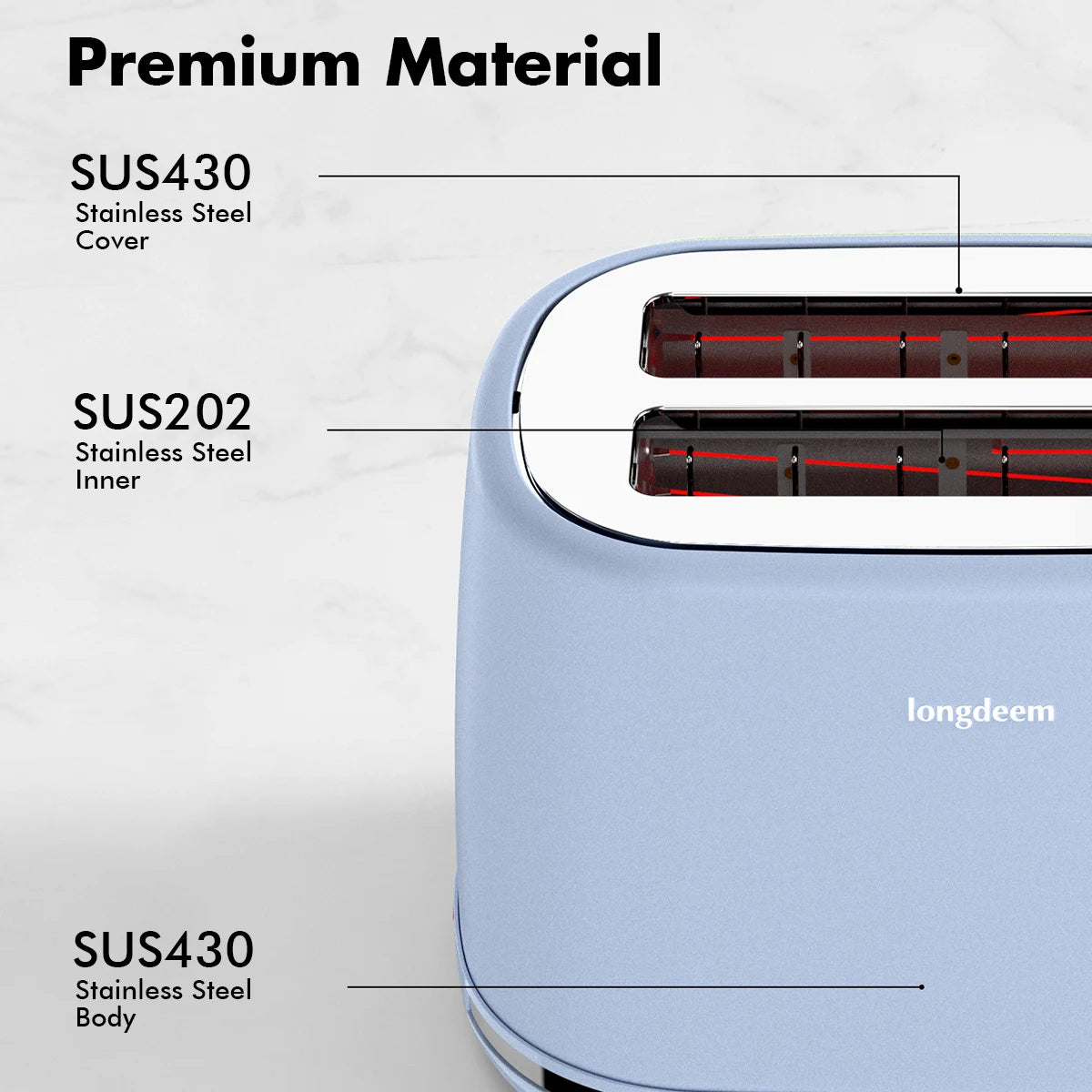 2 Slice Toaster with 1.5 Inch Extra Wide Slots Removable Crumb Tray Six Browning Settings Auto Shut Off and Frozen Function Blue