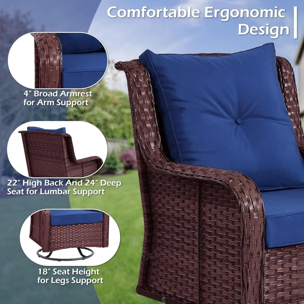 HUANZHUANG Patio 3 Piece Wicker Set With Swivel Chairs