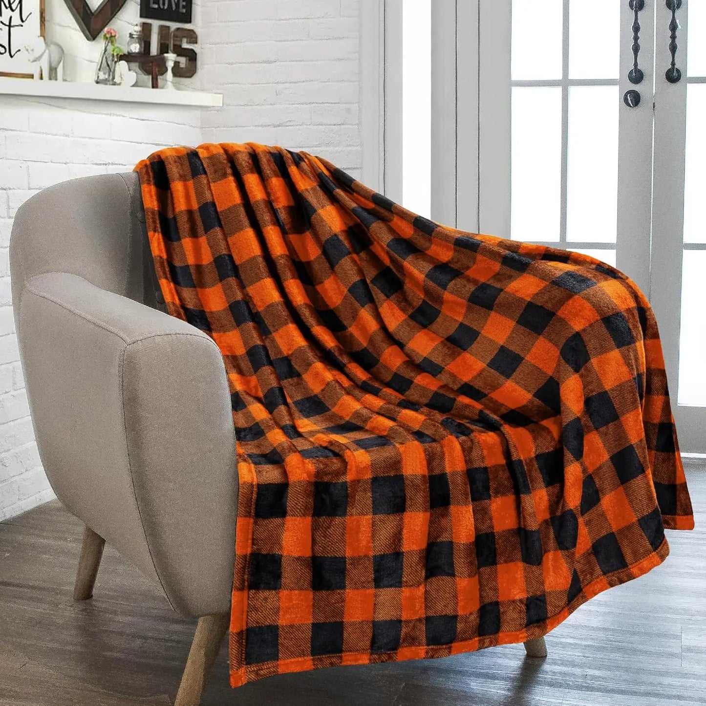 1PC Black And Red Plaid Flannel Throw Blanket Warm Soft Checkered Plaid Christmas Couch Cozy Decorative Gift
