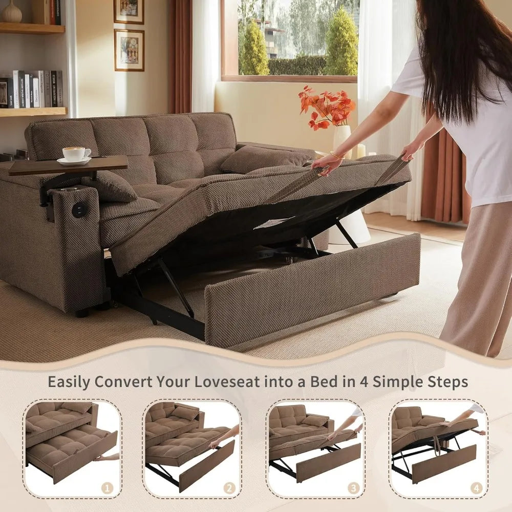 Modern 3-in-1 Convertible Sofa Bed with Swivel Side Table