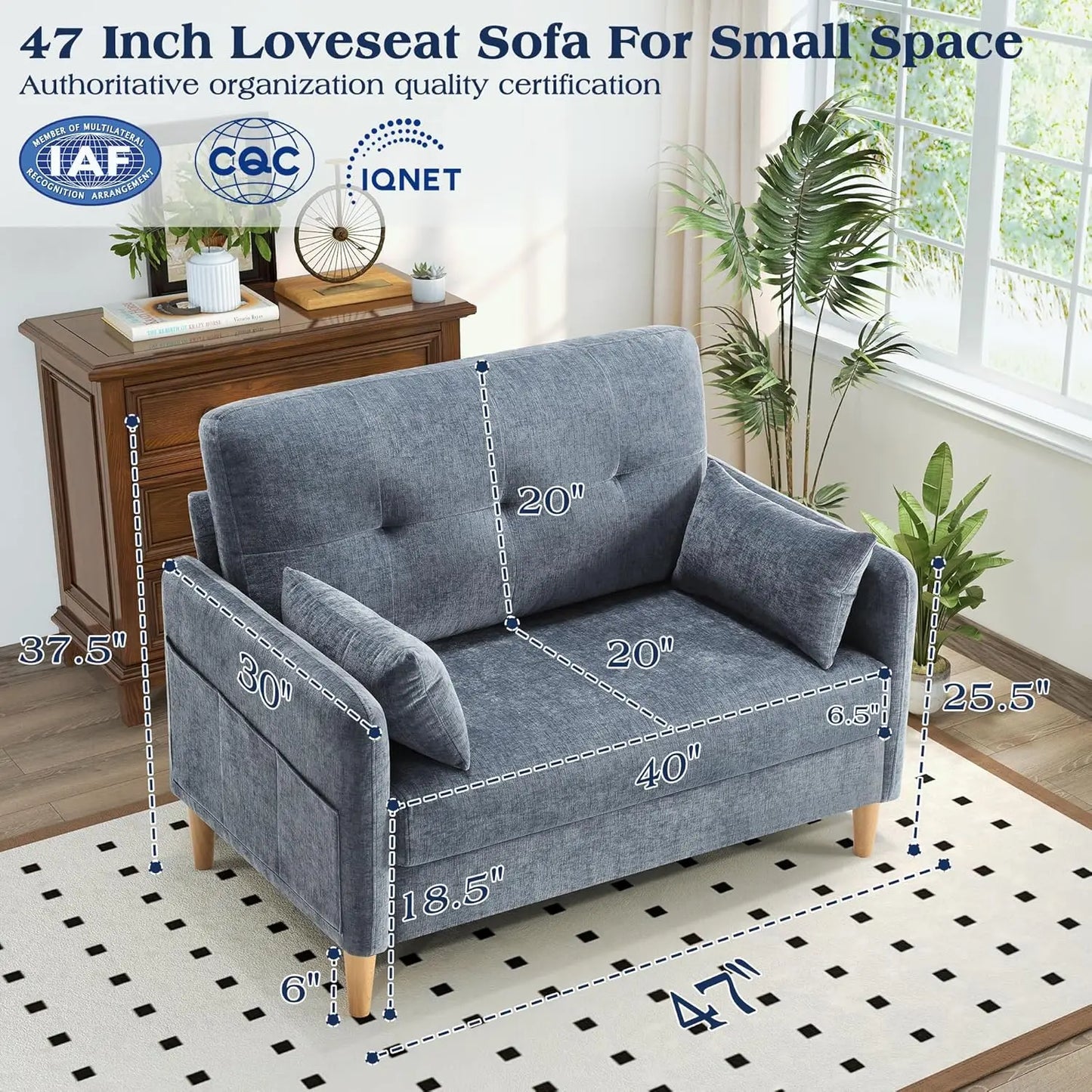 Comfy Chenille Loveseat Sofa with Removable Cushions and Pillows