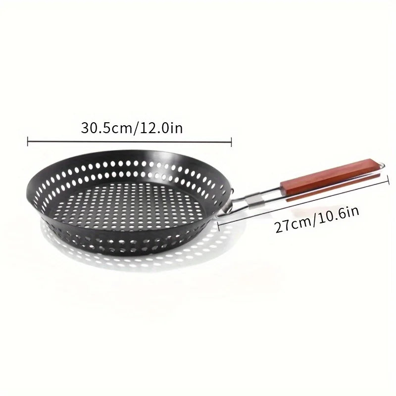 Round BBQ Grill Basket with Folding Handle for Outdoor Cooking