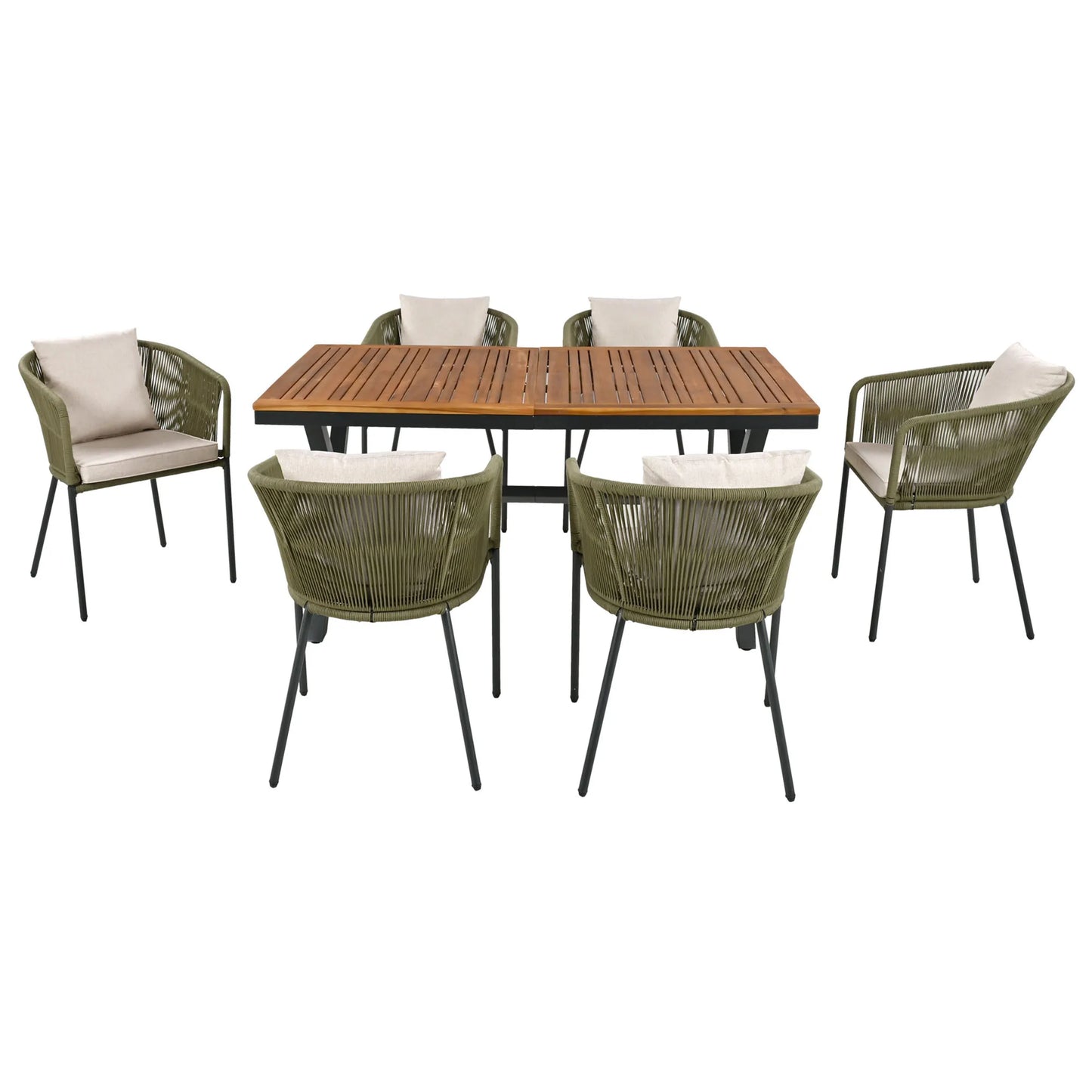 7 Pieces Patio Dining Set All Weather Outdoor Furniture Set with Acacia Wood Tabletop and Metal Frame
