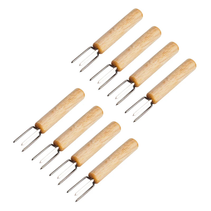 Stainless Steel Corn Holders with Wooden Handle for BBQ Cooking