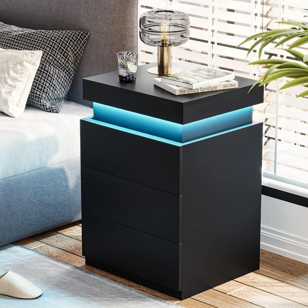 Modern Nightstand with Charging Station and LED Lighting Options