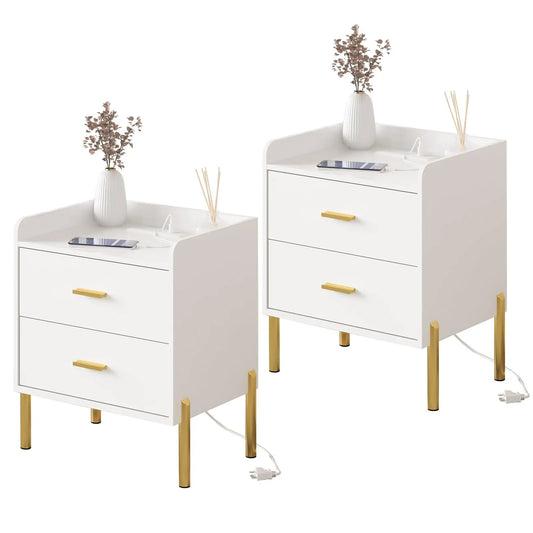 Vabches Nightstand Set Of 2 With Charging Station Drawers