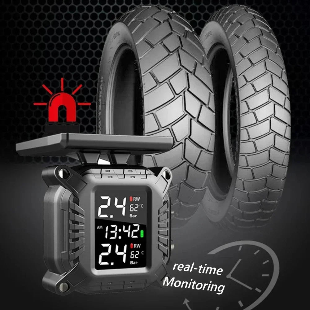 Solar Charging TPMS Motorcycle Tire Pressure Monitoring With Temp Alarm