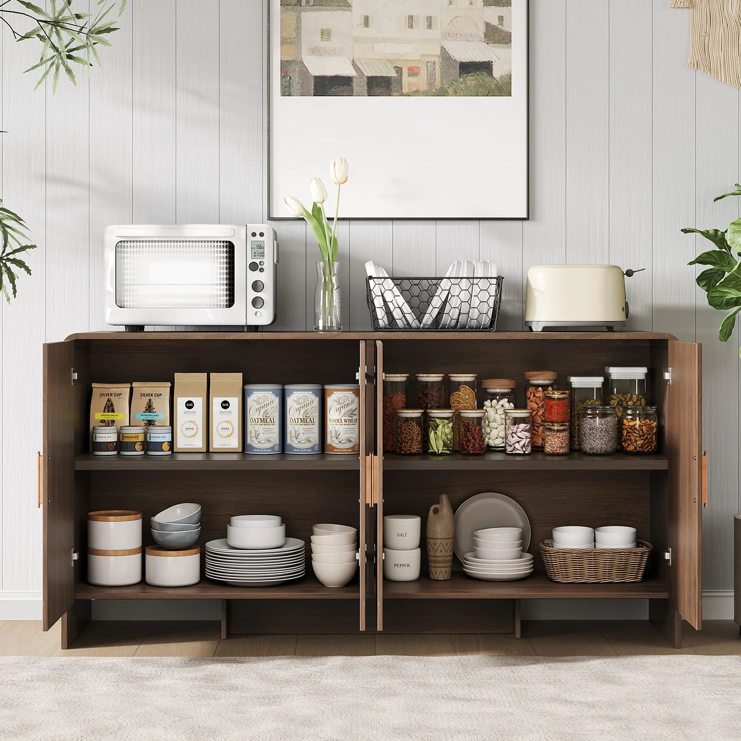 ONBRILL Farmhouse Sideboard Buffet Cabinet 4 Doors