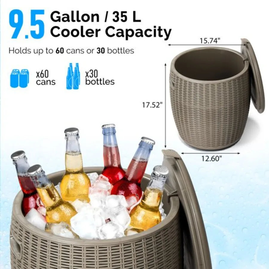 Portable Ice Cooler Side Table with Built-In Handle