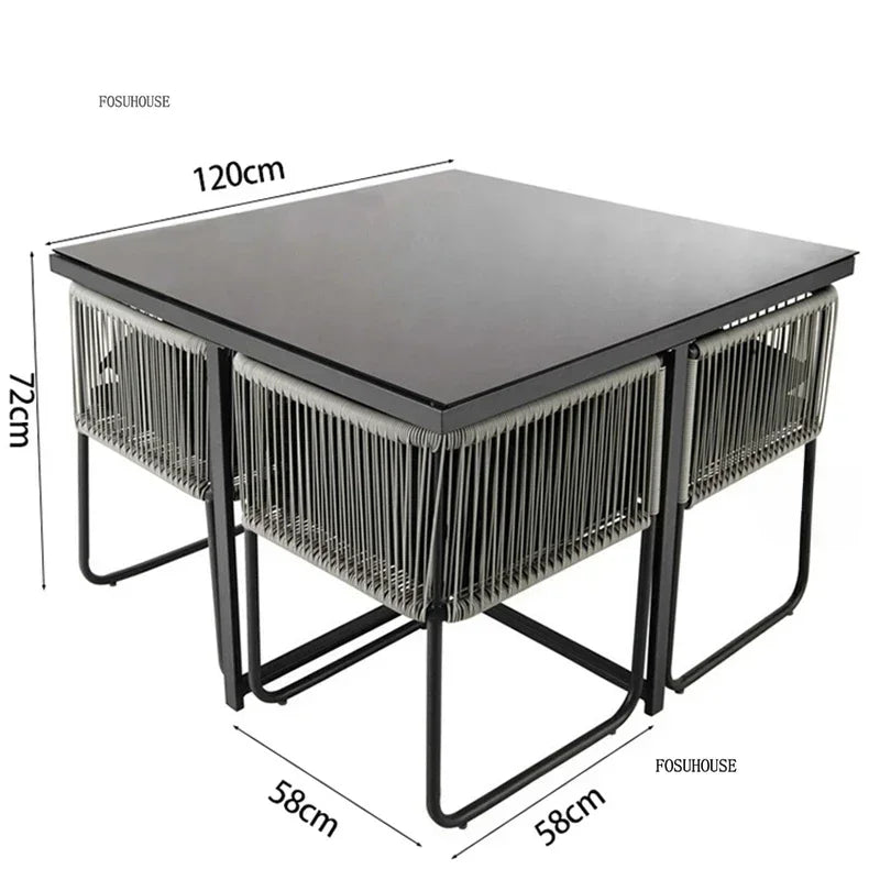Outdoor PE Rattan Table and Chair Set Garden Furniture for Balcony Courtyard and Villa