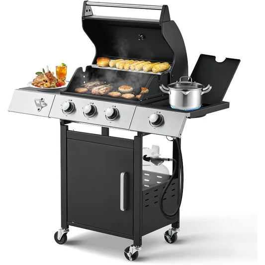 MELLCOM 3 Burner Propane Gas Grill with Cast Iron Grates